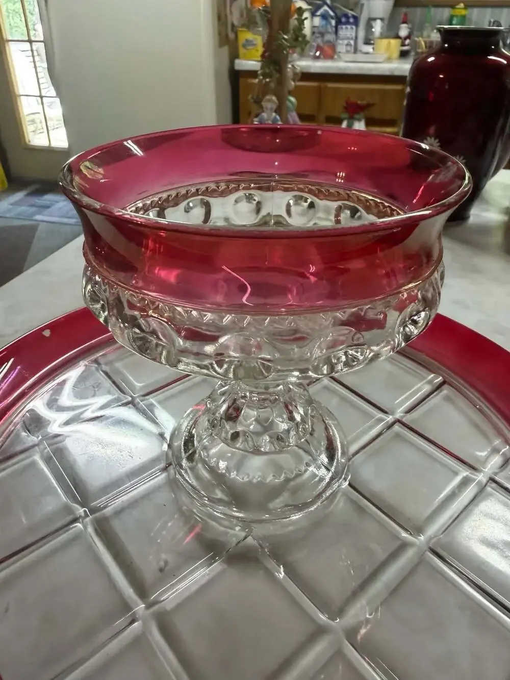 King's Crown Ruby/cranberry Flashed Flat Iced Tea Glass Vintage Tiffin Francisca